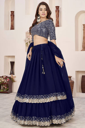 Blue Sequin Georgette Lehenga (ACA6563)