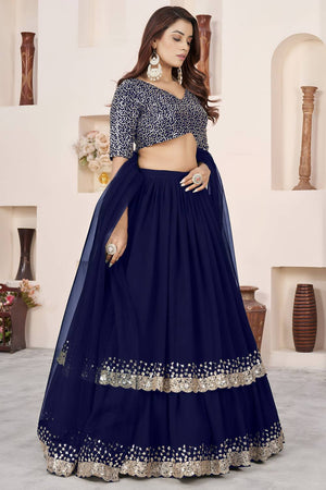 Blue Sequin Georgette Lehenga (ACA6563)