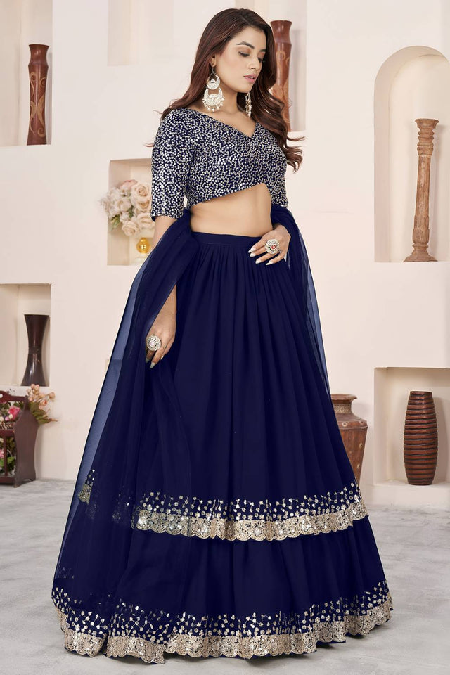 Blue Sequin Georgette Lehenga (ACA6563)