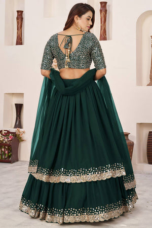 Green Sequin Georgette Lehenga (ACA6564)