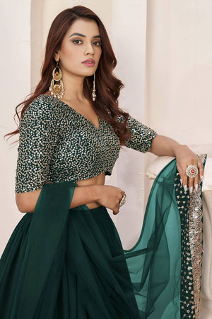 Green Sequin Georgette Lehenga (ACA6564)