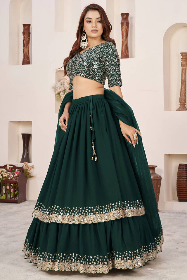 Green Sequin Georgette Lehenga (ACA6564)