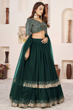 Green Sequin Georgette Lehenga (ACA6564)