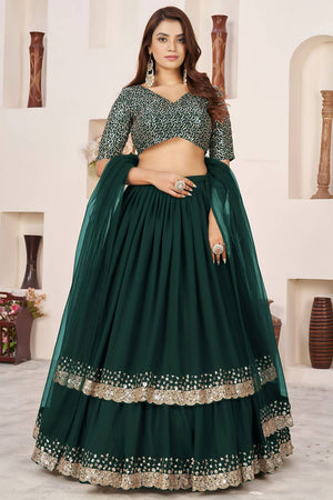 Green Sequin Georgette Lehenga (ACA6564)