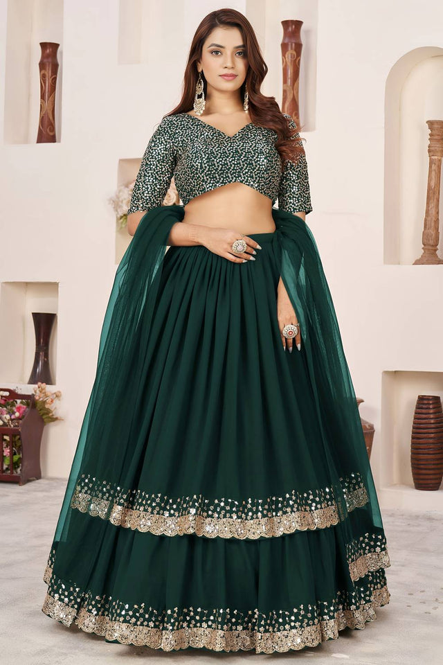 Green Sequin Georgette Lehenga (ACA6564)