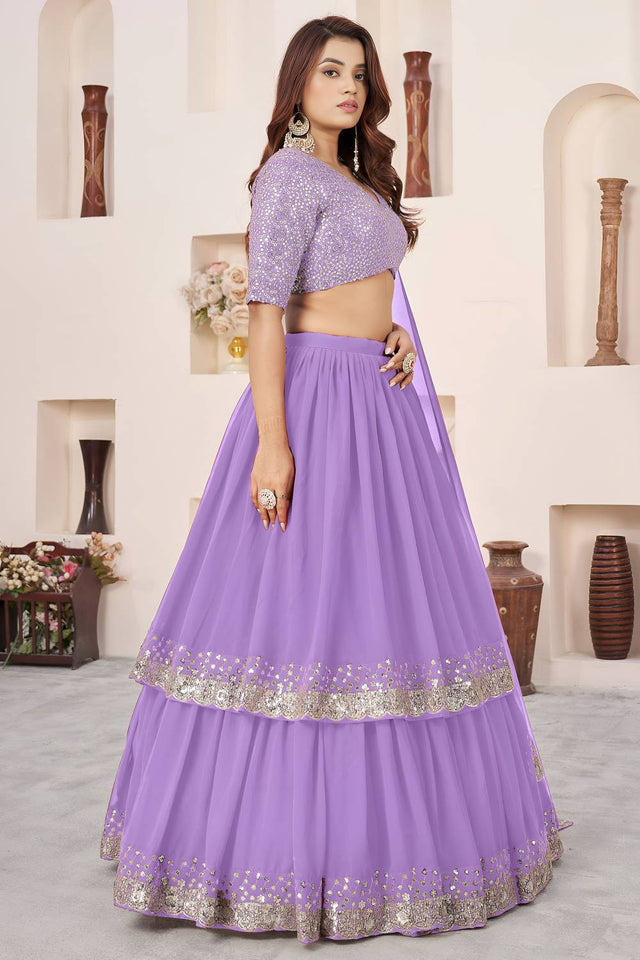 Lavender Sequin Georgette Lehenga (ACA6565)