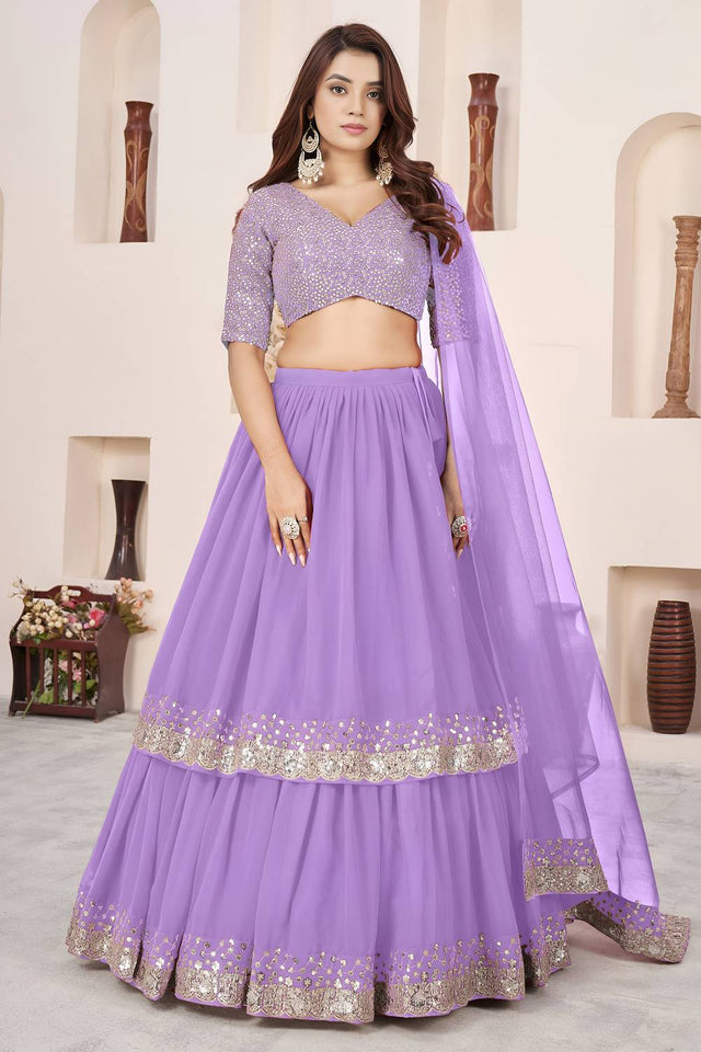 Lavender Sequin Georgette Lehenga (ACA6565)