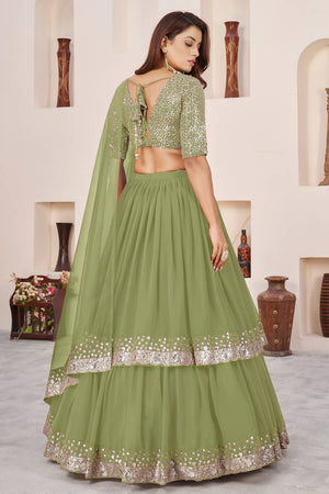 Olive Green Sequin Georgette Lehenga (ACA6566)