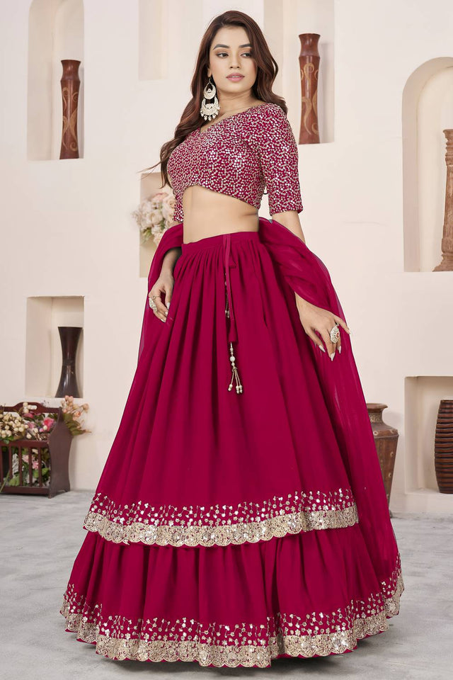 Pink Sequin Georgette Lehenga (ACA6567)