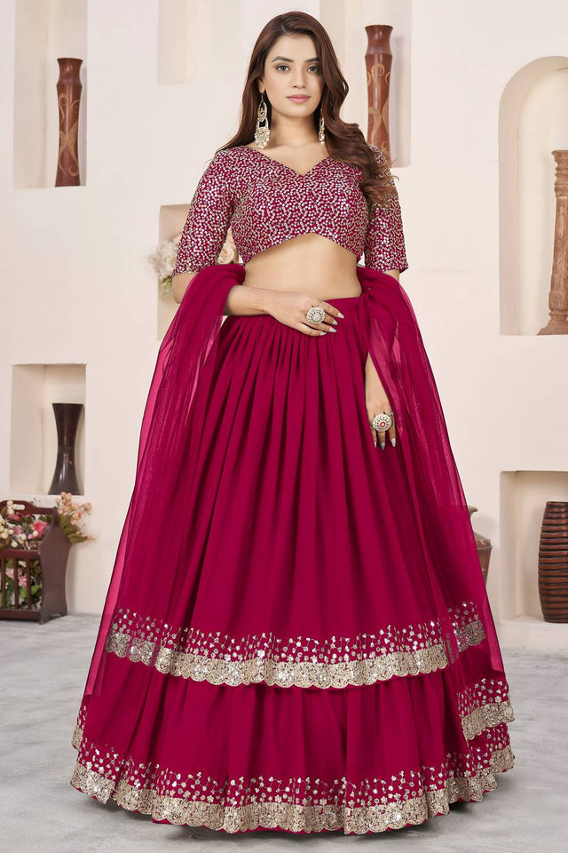 Pink Sequin Georgette Lehenga (ACA6567)