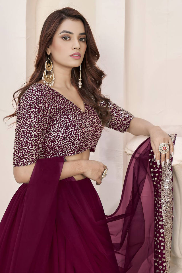 Purple Sequin Georgette Lehenga (ACA6568)