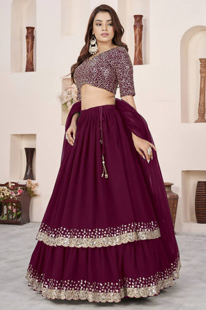Purple Sequin Georgette Lehenga (ACA6568)