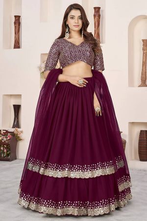 Purple Sequin Georgette Lehenga (ACA6568)