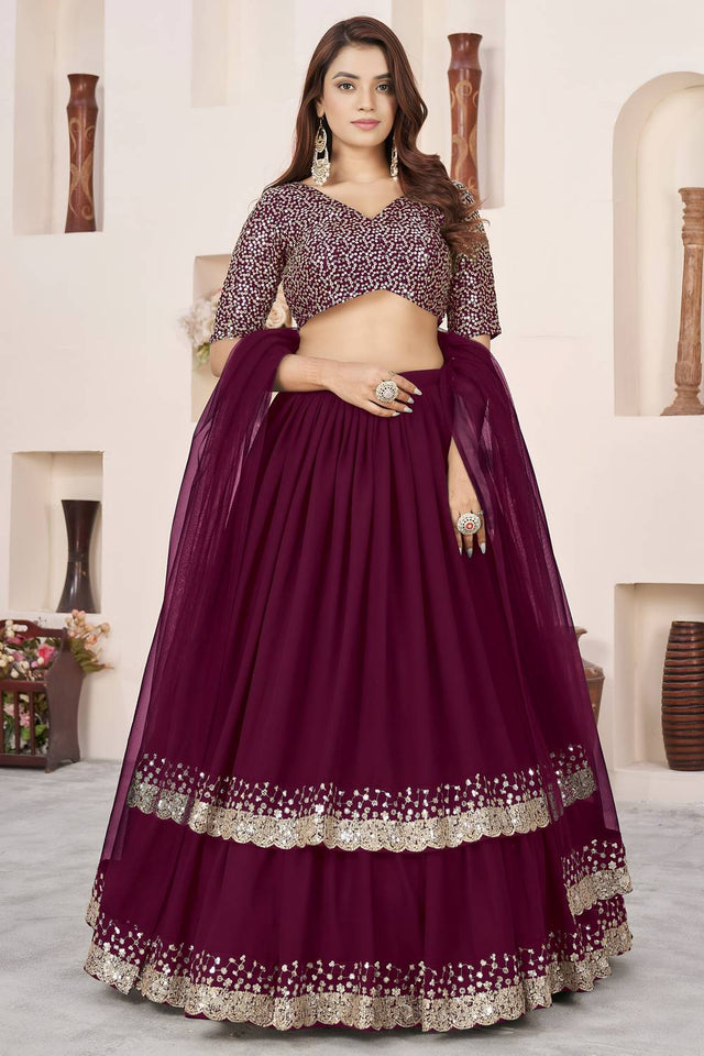 Purple Sequin Georgette Lehenga (ACA6568)