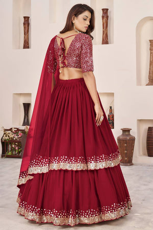 Red Sequin Georgette Lehenga (ACA6569)