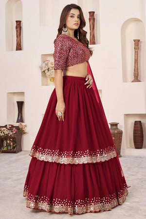 Red Sequin Georgette Lehenga (ACA6569)