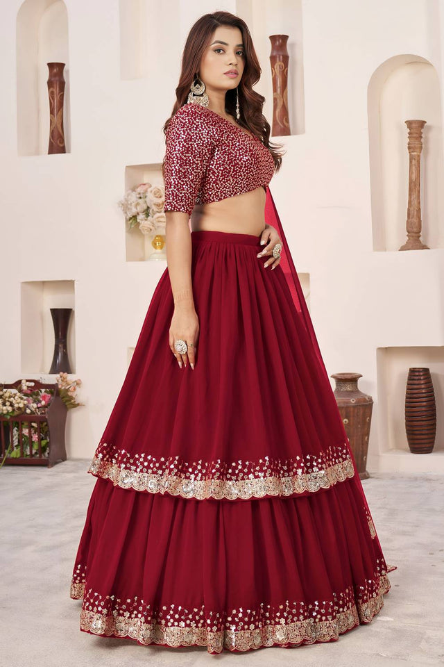 Red Sequin Georgette Lehenga (ACA6569)