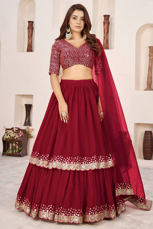 Red Sequin Georgette Lehenga (ACA6569)