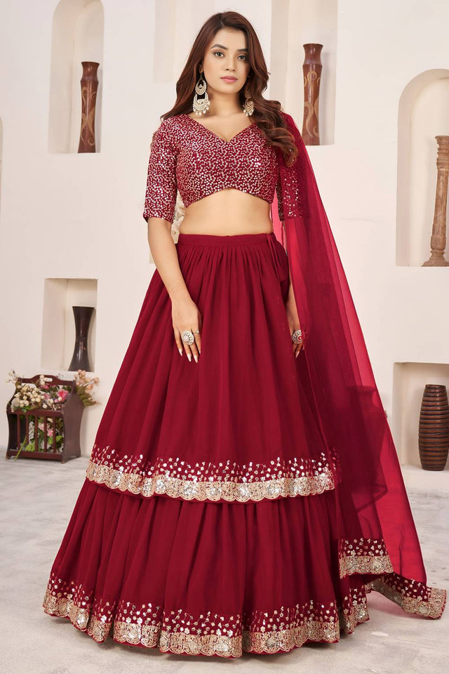 Red Sequin Georgette Lehenga (ACA6569)