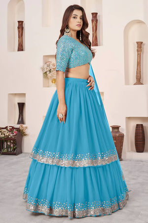 Blue Sequin Georgette Lehenga (ACA6570)