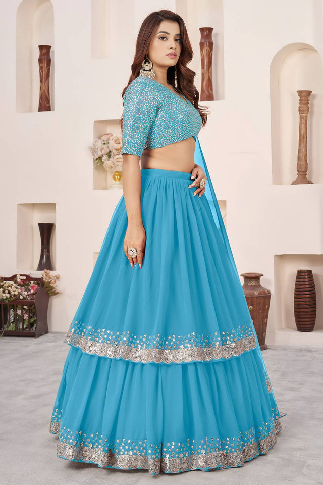 Blue Sequin Georgette Lehenga (ACA6570)