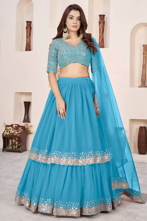 Blue Sequin Georgette Lehenga (ACA6570)