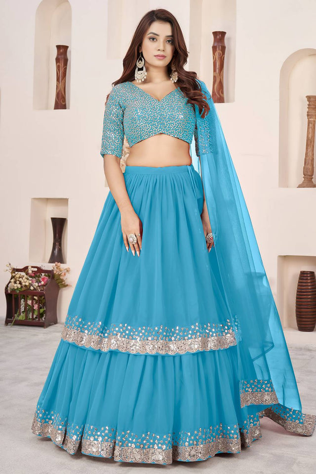 Blue Sequin Georgette Lehenga (ACA6570)