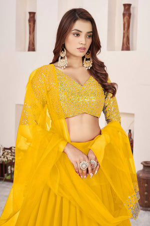 Yellow Sequin Georgette Lehenga (ACA6571)