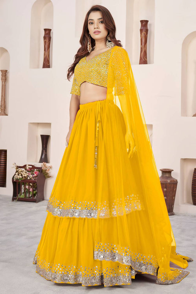 Yellow Sequin Georgette Lehenga (ACA6571)