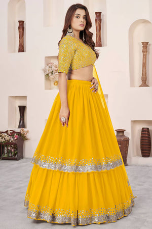 Yellow Sequin Georgette Lehenga (ACA6571)