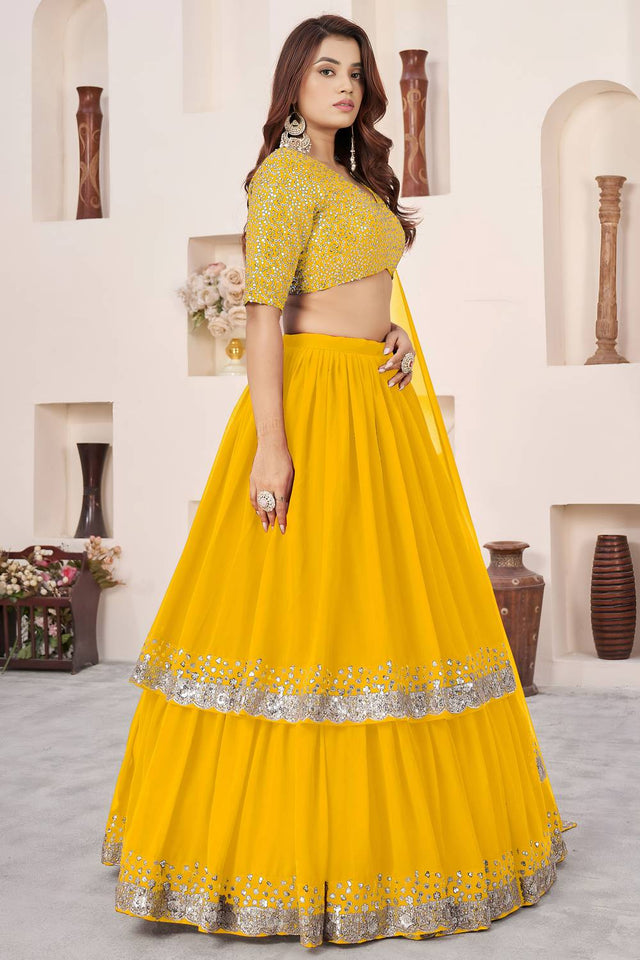 Yellow Sequin Georgette Lehenga (ACA6571)