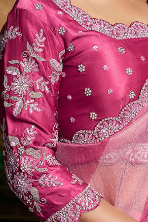 Pink Embroidered Organza Saree (ACA6578)