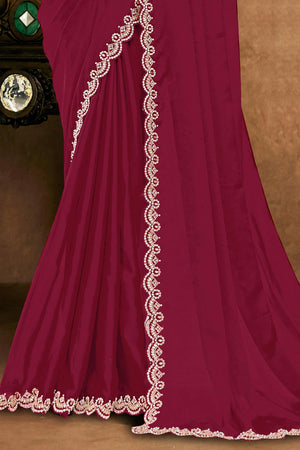 Red Embroidered Silk Saree (ACA6587)