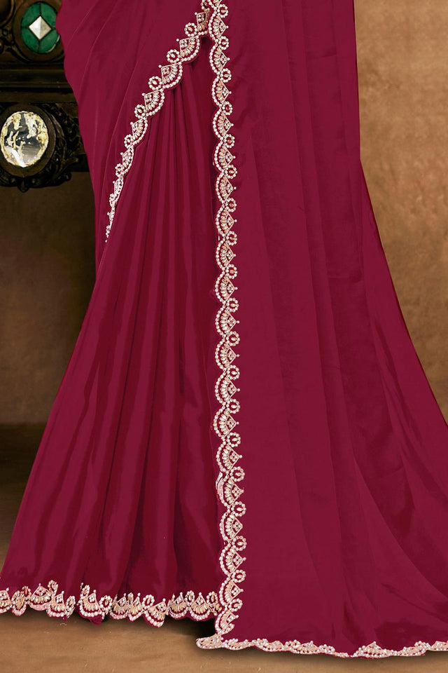 Red Embroidered Silk Saree (ACA6587)