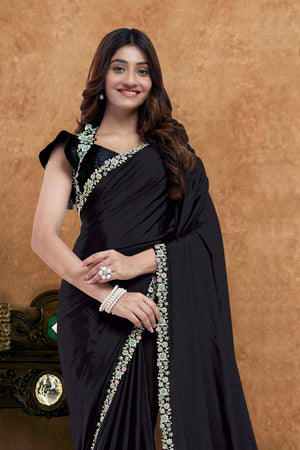 Black Embroidered Silk Saree (ACA6588)