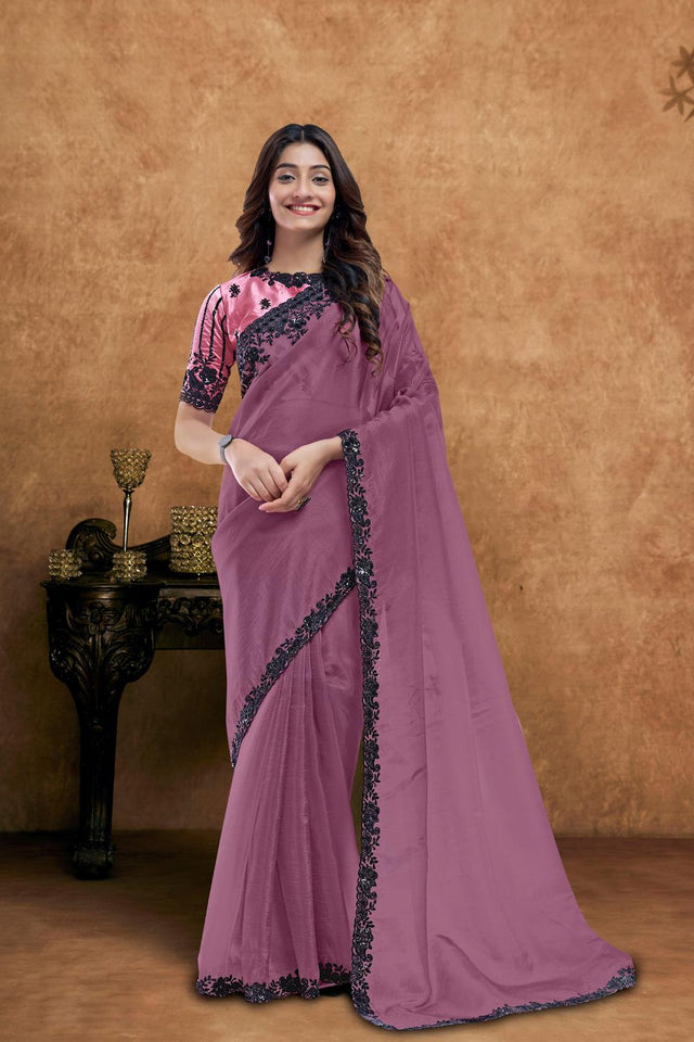 Mauve Embroidered Silk Saree (ACA6589)
