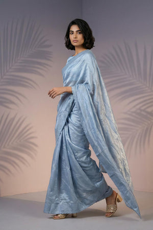 Blue Embroidered Silk Saree (ACA6597)