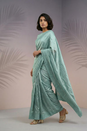Green Embroidered Silk Saree (ACA6600)