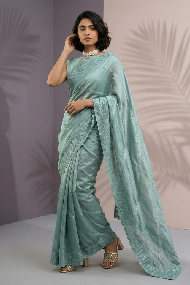 Green Embroidered Silk Saree (ACA6600)