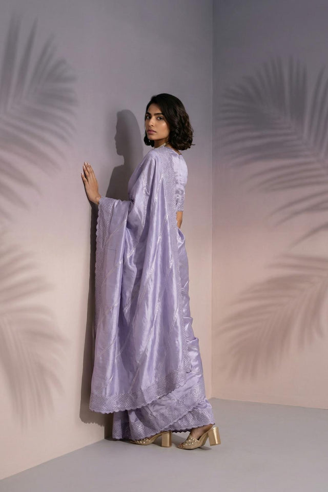 Lavender Embroidered Silk Saree (ACA6601)