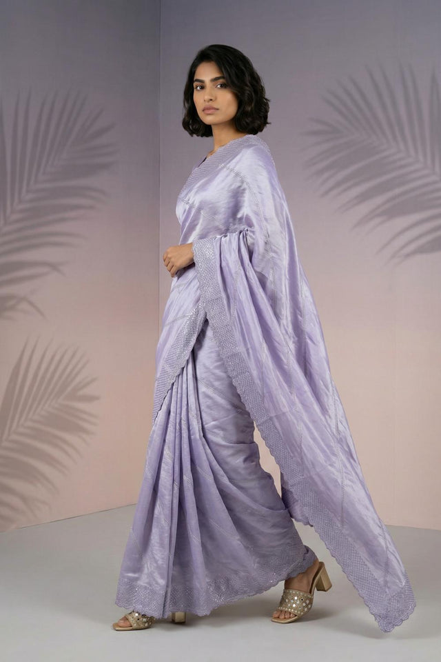 Lavender Embroidered Silk Saree (ACA6601)