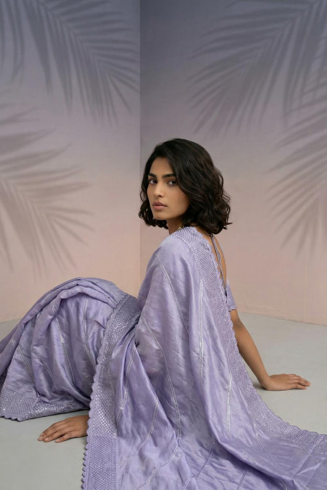 Lavender Embroidered Silk Saree (ACA6601)