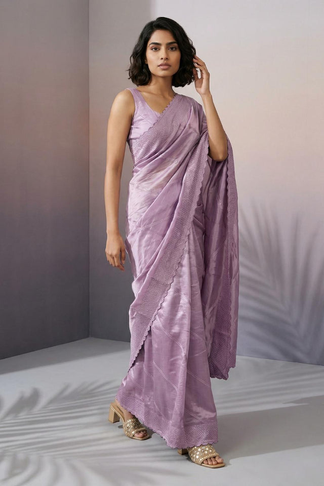 Mauve Embroidered Silk Saree (ACA6602)