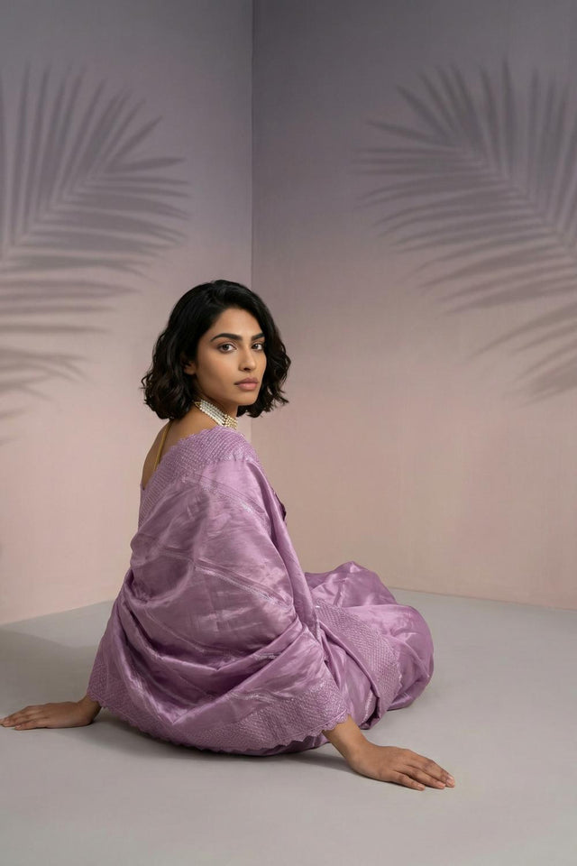 Mauve Embroidered Silk Saree (ACA6602)