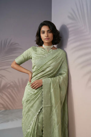 Green Embroidered Silk Saree (ACA6603)