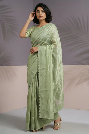 Green Embroidered Silk Saree (ACA6603)