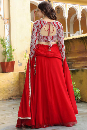 Red Solid Georgette Lehenga (ACA6612)