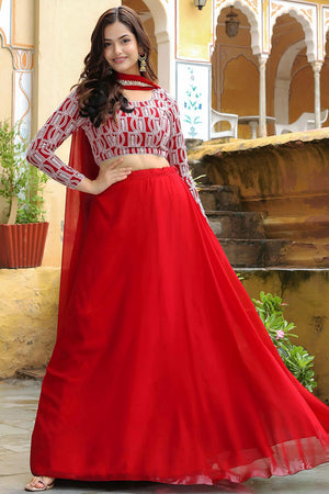 Red Solid Georgette Lehenga (ACA6612)
