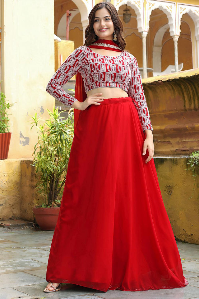 Red Solid Georgette Lehenga (ACA6612)
