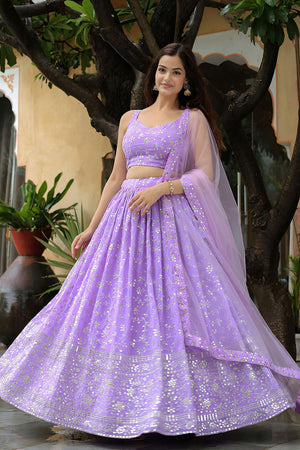 Lavender Sequin with Floral Embroidered Georgette Lehenga (ACA6613)